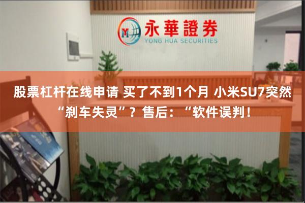 股票杠杆在线申请 买了不到1个月 小米SU7突然“刹车失灵”？售后：“软件误判！