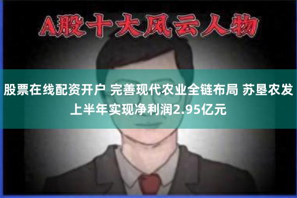 股票在线配资开户 完善现代农业全链布局 苏垦农发上半年实现净利润2.95亿元